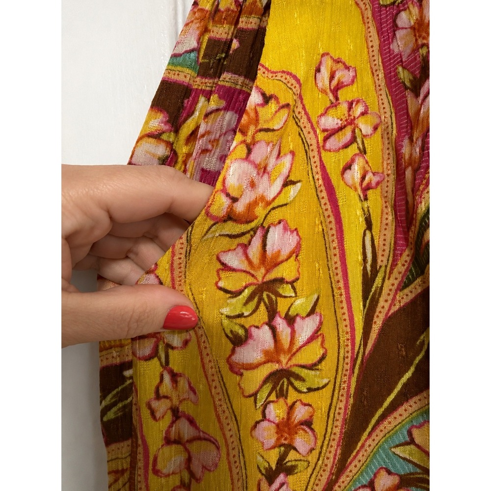 Haute Hippie Style Floral Paisley Print Wide Leg Pants Medium Wooden Bead Tie - Picture 4 of 7